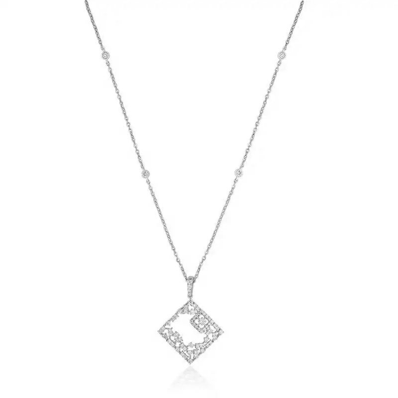 18K Gold Diamond Pendant Set, square